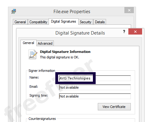 Screenshot of the AVG Technologies certificate